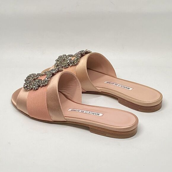 Manolo Blahnik Beige Satin Jewel Buckled Flat Sandals size 37 - Picture 12 of 15